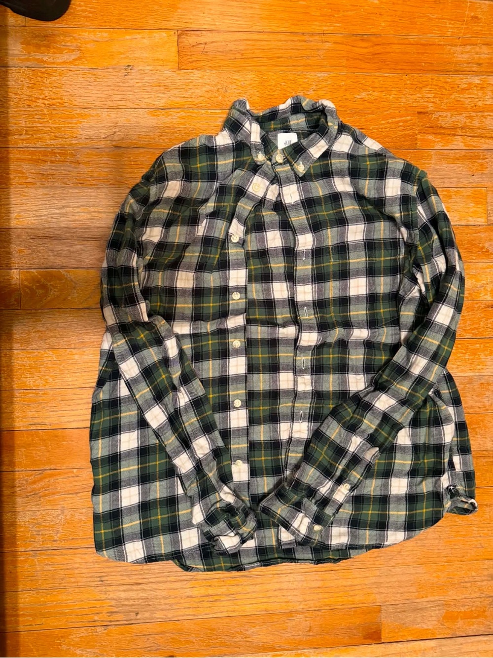 H&M Green, White & Navy Plaid Button-Down Shirt